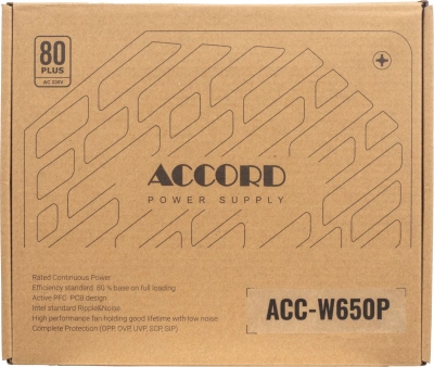 Блок питания Accord ATX 650W ACC-W650P 80+ white (20+4pin) APFC 120mm fan 6xSATA RTL