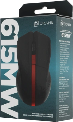 Мышь Оклик 615MW черный/красный оптическая 1200dpi беспров. USB для ноутбука 3but (412861)