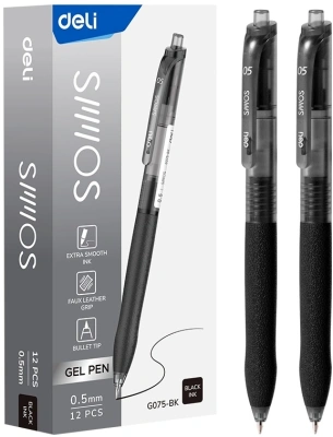 Ручка гелев. автоматическая Deli EG075-BK d=0.5мм черн. черн. резин. манжета