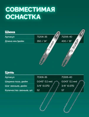 Цепная пила Зубр ПЦБ-4040 аккум. 2000Вт дл.шины:16" (40cm)