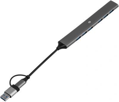 Разветвитель USB-C + USB-A Digma DHUB-7USB-AC-3.0 7порт. серебристый