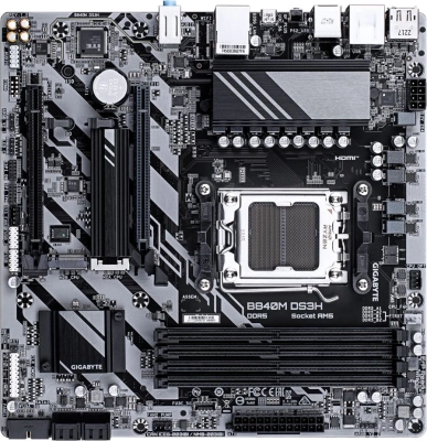 Материнская плата Gigabyte B840M DS3H Socket AM5 AMD B840 4xDDR5 mATX AC`97 8ch(7.1) 2.5Gg RAID+HDMI+DP
