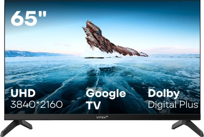 Телевизор LED Vitek 65" VT-65UBS410 Google TV Frameless черный 4K Ultra HD 60Hz MEMC DVB-T DVB-T2 DVB-C DVB-C2 DVB-S DVB-S2 USB WiFi Smart TV