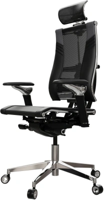 Кресло руководителя эргономичное Метта Yoga Spine Triumph B2 (Черный CC.50.15.13A) Infinity Easy Clean экокожа/сетка с подголов. крестов. алюминий хром