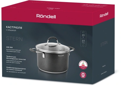 Кастрюля Rondell Stern RDS-010 3.9л. d=20см (с крышкой) т.серый