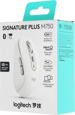Мышь Logitech M750 белый оптическая 4000dpi беспров. BT/Radio USB 5but (910-006271)