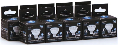 Лампа светодиодная Gauss Black 7Вт цок.:GU5.3 рефлек. 220B св.свеч.бел.нейт. MR16 (упак.:10шт) (101505207)