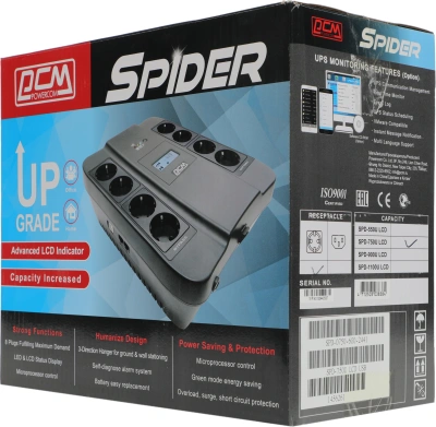Источник бесперебойного питания Powercom Spider SPD-750U LCD USB 450Вт 750ВА черный
