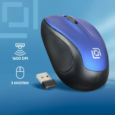 Мышь Оклик 665MW черный/синий оптическая 1600dpi беспров. USB для ноутбука 3but (1025132)