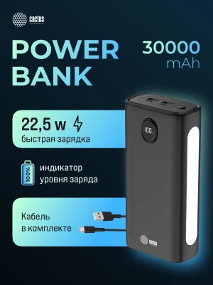 Мобильный аккумулятор Cactus CS-PBFSJA-30000 30000mAh 22.5W 4.5A 2xUSB-A/2xUSB-C черный