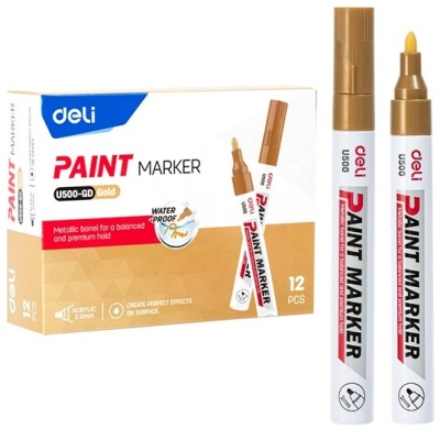 Маркер краска Deli EU500-GD 2мм пулевидный пиш. наконечник золотой