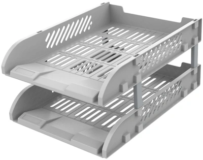 Лоток горизонтальный Deli E9212 GREY сборный для бумаг 325x241x155мм серый пластик (упак.:2шт) пластиковый пакет
