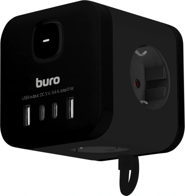 Сетевой удлинитель Buro BU-PC3.1UС-B 1.5м (3 розетки) черный (коробка)