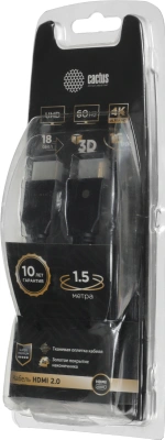 Кабель аудио-видео Cactus CS-HDMI.2-1.5 HDMI (m)/HDMI (m) 1.5м. позолоч.конт. черный