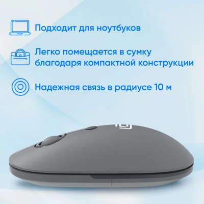 Мышь Оклик 408MW графитовый оптическая 1600dpi silent беспров. USB для ноутбука 4but (2007533)
