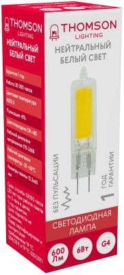 Лампа светодиодная Thomson TH-B4202 6Вт цок.:G4 капсул. 220B св.свеч.бел.нейт. (упак.:1шт)
