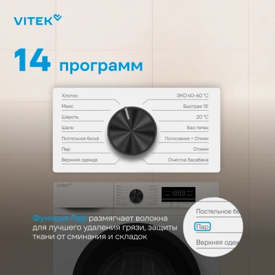Стиральная машина Vitek VT-WSE8201 класс: A++ загр.фронтальная макс.:8кг белый инвертор