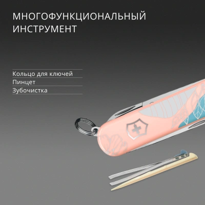 Нож перочинный Victorinox Classic SD Paris Style (0.6223.E221) 58мм 7функц. розовый подар.коробка в комплекте: шнурок