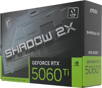Видеокарта MSI PCI-E 5.0 RTX 5060 TI 8G SHADOW 2X PLUS NVIDIA GeForce RTX 5060TI 8Gb 128bit GDDR7 2572/28000 HDMIx1 DPx3 HDCP Ret