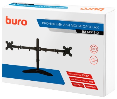Кронштейн для мониторов ЖК Buro BU-M042-D черный 17"-32" макс.16кг настольный поворот и наклон верт.перемещ.