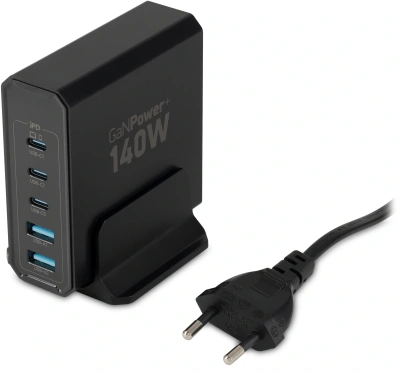 Настольное зар./устр. Digma Pro DPW10A 140W 5A (PD+QC) 3хUSB-C/2xUSB-A универсальное черный (DPW1A4G024BK)