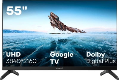 Телевизор LED Vitek 55" VT-55UBS410 Google TV Frameless черный 4K Ultra HD 60Hz MEMC DVB-T DVB-T2 DVB-C DVB-C2 DVB-S DVB-S2 USB WiFi Smart TV