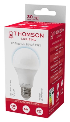 Лампа светодиодная Thomson TH-B2300 5Вт цок.:E27 груша 220B св.свеч.бел.хол. A (упак.:1шт)
