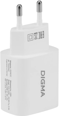 Сетевое зар./устр. Digma DGW2C 20W 3A (PD) USB-C универсальное белый (DGW2C0F010WH)