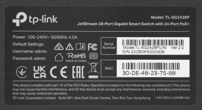 Коммутатор TP-Link SG2428P (L2+) 24x1Гбит/с 4SFP 24PoE+ 250W управляемый