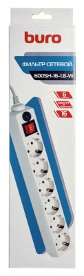 Сетевой фильтр Buro 600SH-16-1.8-W 1.8м (6 розеток) белый (коробка)