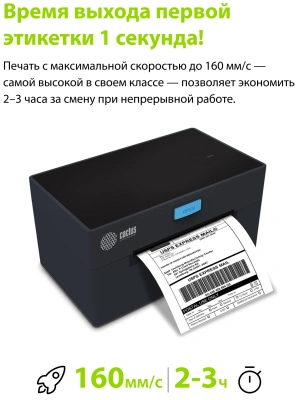 Термопринтер Cactus CS-TP-D420U+держатель (CS-TP-D420U) 203dpi 160мм/с/USB для печ.этик. черный