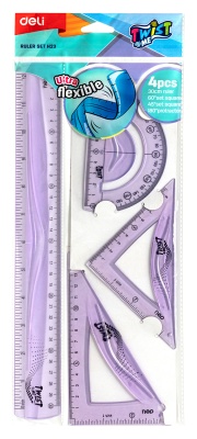 Набор для чертежей Deli EH23 корпус ассорти пластик в компл.:линейка 30см/прямоугольник/треугольник/транспортир