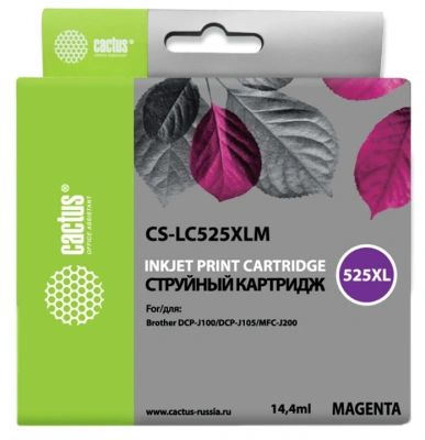 Картридж струйный Cactus CS-LC525XLM пурпурный (14.4мл) для Brother DCP-J100/J105/J200 с чипом
