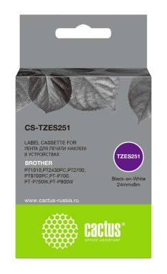 Картридж ленточный Cactus CS-TZES251 TZe-S251 черный на белом 24x8 для Brother 1010/1280/1280VP/2700VP