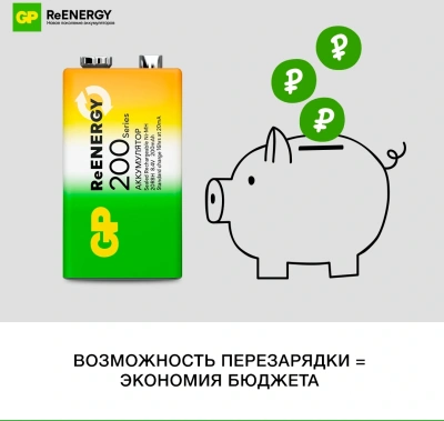 Аккумулятор GP 20R8H 9V Крона 9V NiMH 200mAh (1шт)