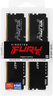 Память DDR5 2x32GB 5600MHz Kingston KF556C40BB2K2-64 Fury Beast Black RTL PC5-44800 CL40 DIMM UDIMM 288-pin 1.25В dual rank с радиатором Ret
