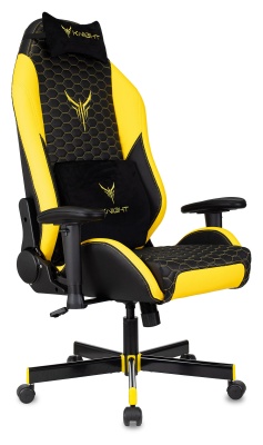 Кресло игровое Knight Neon черный/желтый соты экокожа с подголов. крестов. металл