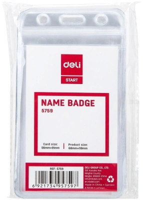 Бейдж для пропуска Deli E5759 68х118мм вертикальный без крепления ПВХ прозрачный (упак.:10шт)