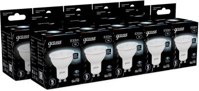 Лампа светодиодная Gauss 101506209 9Вт цок.:GU10 рефлек. 220B св.свеч.бел.нейт. MR16 (упак.:10шт)