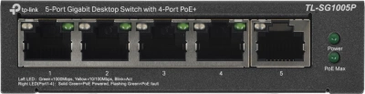 Коммутатор TP-Link TL-SG1005P (L2) 5x1Гбит/с 4PoE+ 65W неуправляемый