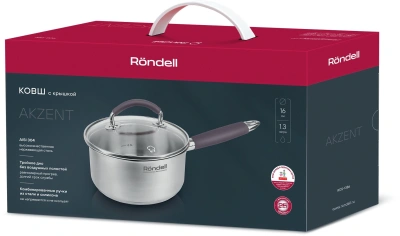 Ковш Rondell Akzent RDS-1386 1.3л. d=16см (с крышкой) стальной