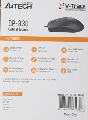 Мышь A4Tech OP-330 черный оптическая 1200dpi USB 3but (OP-330 (BLACK))