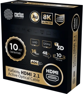 Кабель аудио-видео Cactus CS-HDMI-AOC-2.1-10 HDMI (m)/HDMI (m) 10м. позолоч.конт. черный
