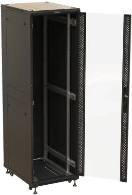 Шкаф серверный Hyperline (TTBR-4261-AS-RAL9004) напольный 42U 600x1000мм пер.дв.стекл задн.дв.спл.стал.лист 2 бок.пан. 800кг черный 910мм 128.2кг 2055мм IP20 сталь