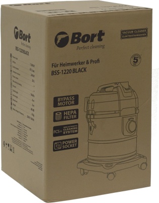 Строительный пылесос Bort BSS-1220 1200Вт (уборка: сухая/влажная/выдув/сбор воды) черный