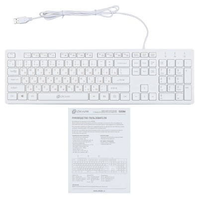 Клавиатура Оклик 500M белый USB slim Multimedia (1061586) кабель 1.5м