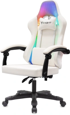 Кресло игровое Knight Wolf RGB белый экокожа/сетка с подголов. крестов. пластик