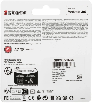 Флеш карта microSDXC 256GB Kingston SDCS3/256GB Canvas Select Plus V10 A1 + adapter