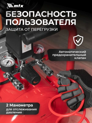 Компрессор поршневой MTX КК-2200/50 масляный 350л/мин 50л 2200Вт красный/черный