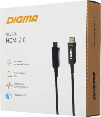 Кабель аудио-видео Digma HDMI 2.0 AOC HDMI (m)/HDMI (m) 20м. позолоч.конт. черный (BHP AOC 2.0-20)